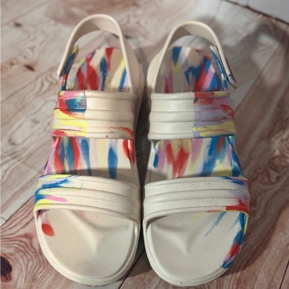 Hunter Rainbow Paint Splash Platform Adjustable strap Sandals size 9 Women's - Picture 6 of 11